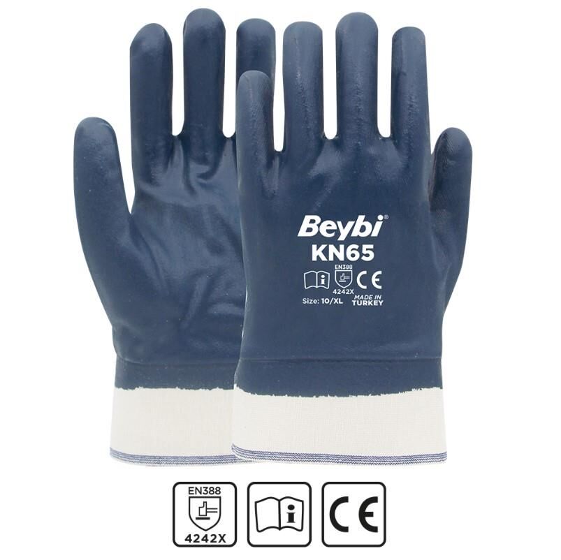 Beybi KN65 Güvenlik Maşetli Tam Kaplı Nitril İş Eldiveni