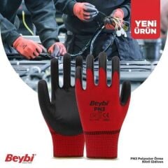 Beybi PN3 Polyester Örme Nitril Eldiven Kırmızı