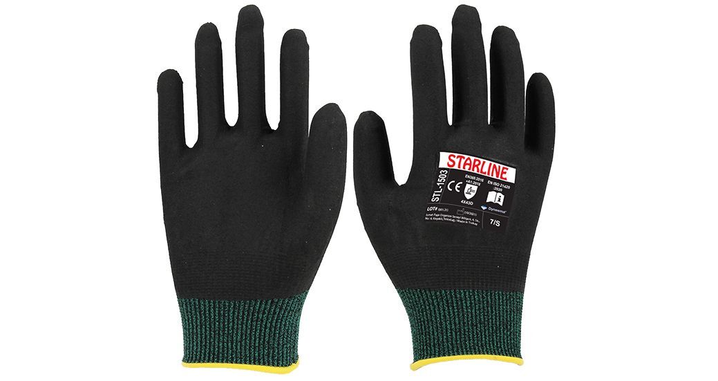Starline STL-1503 4/4 Köpük Nitril Kaplı Naylon Astarlı D Kesilmez Eldiven EN388-4X43D