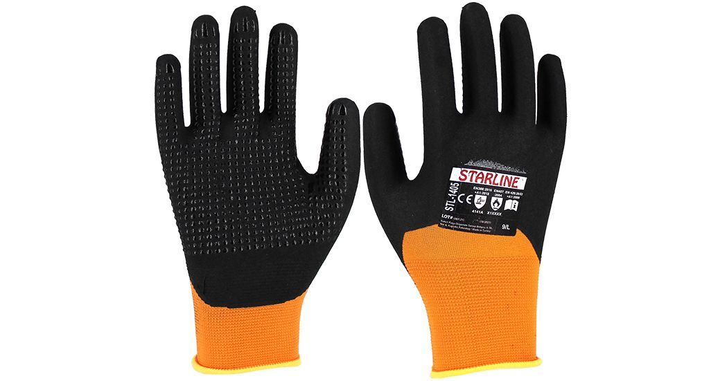 Starline STL-1405 3/4 Mikro Köpük Nitril Kaplı Naylon Astarlı Avuç İçi Puan Takviyeli A Kesilmez 100° Isı Temasına Dayanıklı Eldiven EN388-4141A EN407-X1XXXX
