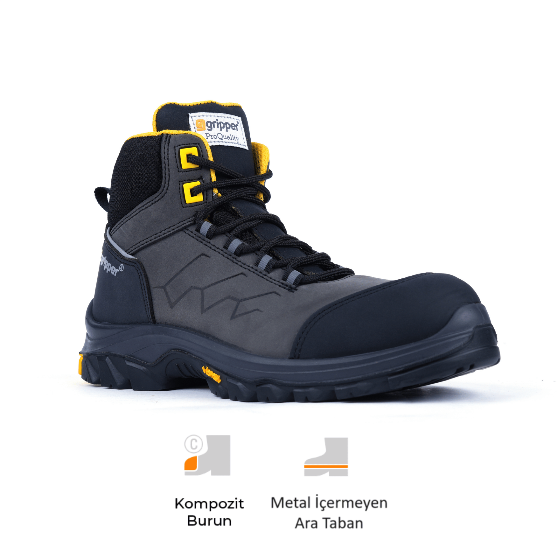 Gripper Force Gray-Black S3 Vibram Mikrofiber Nubuk Deri Kompozit Burun İş Botu