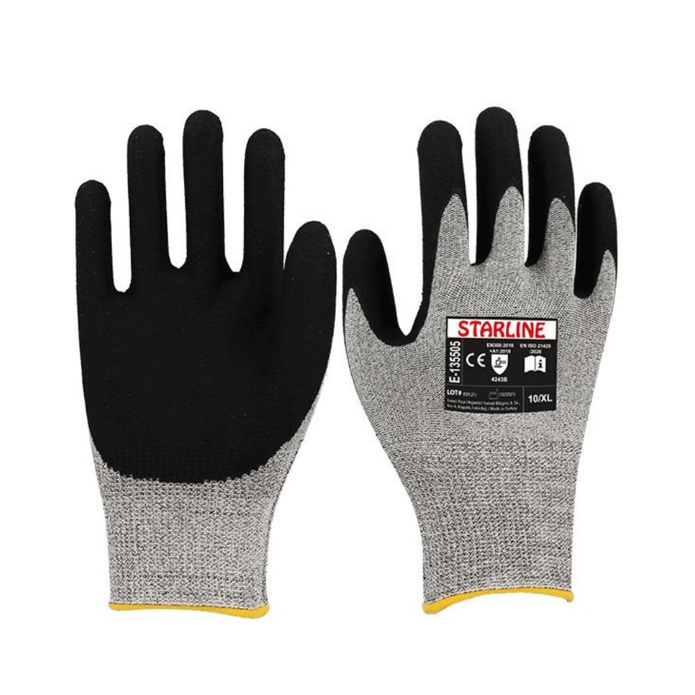 Starline E-135505 1/2 Köpük Nitril Kaplı Naylon Astarlı B Kesilmez Eldiven EN388-4243B
