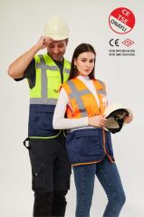 Worker West Hi-Vis Reflektörlü Sarı Lacivert Hi-Vis Reflektörlü Mühendis İkaz Yeleği
