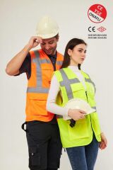 Worker West Turuncu Hi-Vis Reflektörlü Mühendis İkaz Yeleği