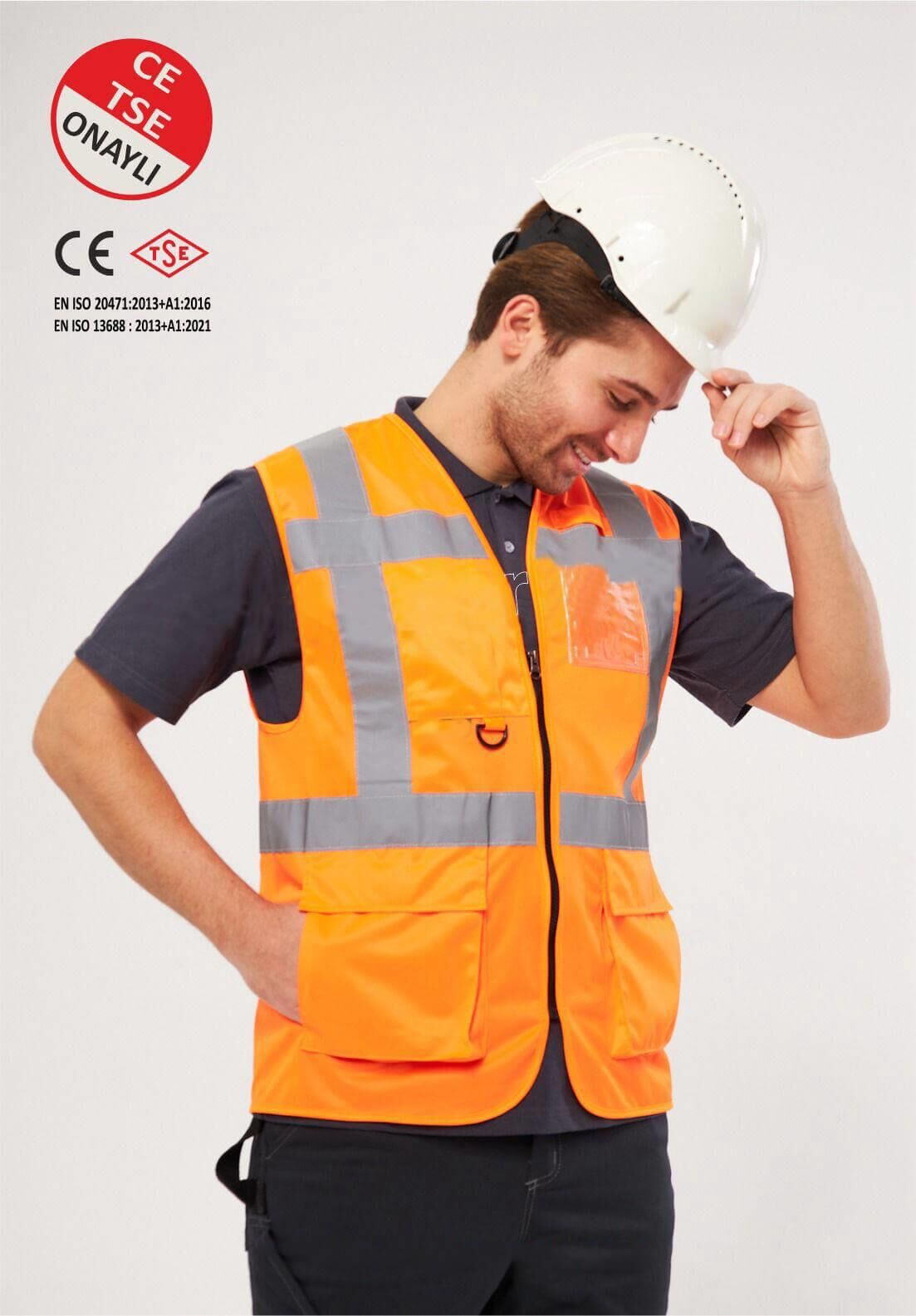 Worker West Turuncu Hi-Vis Reflektörlü Mühendis İkaz Yeleği