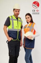 Worker West Turuncu Lacivert Hi-Vis Reflektörlü Mühendis İkaz Yeleği L