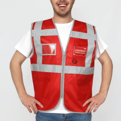 Kırmızı Hi-Vis Reflektörlü Mühendis Yeleği