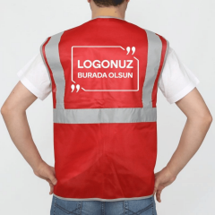 Kırmızı Hi-Vis Reflektörlü Mühendis Yeleği