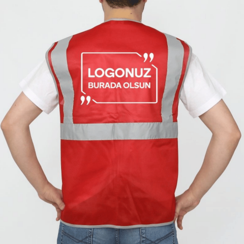 Kırmızı Hi-Vis Reflektörlü Mühendis Yeleği