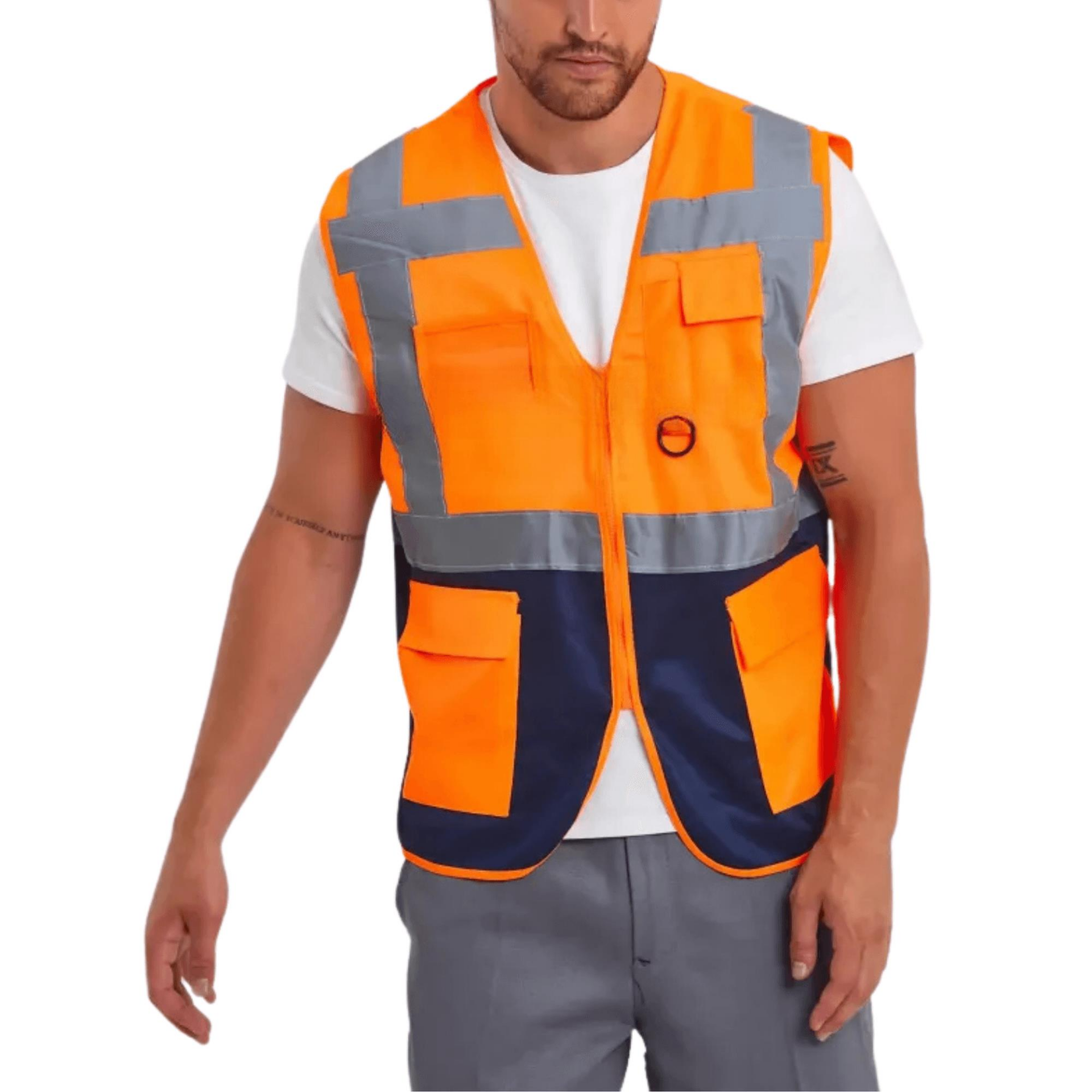 Turuncu Lacivert Hi-Vis Reflektörlü Mühendis  İkaz Yeleği