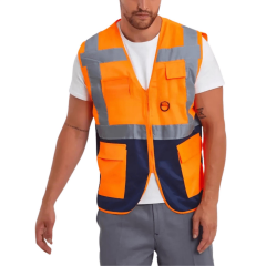 Turuncu Lacivert Hi-Vis Reflektörlü Mühendis  İkaz Yeleği