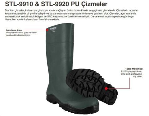 Starline STL-9920M S4 SRC Miflonlu Kısa PU Antistatik Haki Çizme Çelik Burun