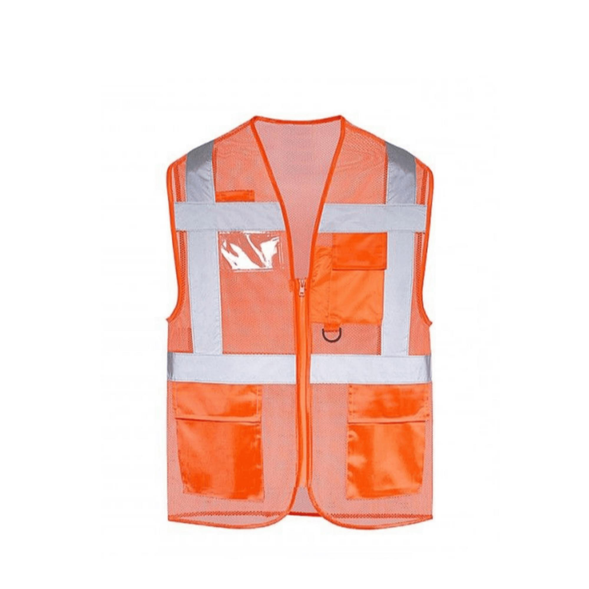 Turuncu Fileli Hi-Vis Reflektörlü Mühendis İkaz Yeleği