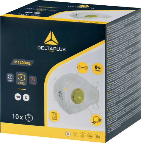 Delta Plus M1200Vb Ffp2 Nr D Ventilli Maske Burun Klipsli Katlanır Tekli Poşet 10'Lu Kutu