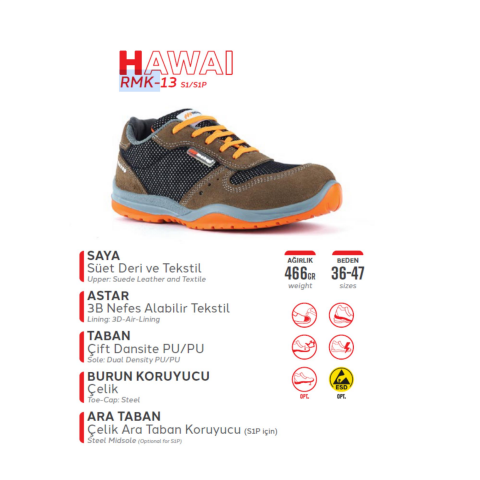 Mekap Pro Hawai Rover RMK-13 S1 SRC Süet Deri ve Tekstil Çelik Burun İş Ayakkabısı