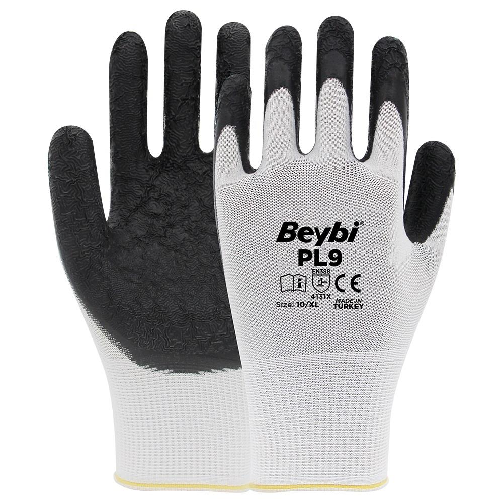 Beybi PL9 1/2 Crinkle Lateks Kaplı Kaplı Polyester Örme Astar A Kesilme Dirençli İş Eldiveni EN388 3131A