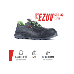 Segura Vezuv SGR-32 S3 SRC Siyah Baskılı Deri Bağcıklı Çelik Burun Çelik Ara Taban İş Ayakkabısı