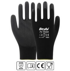 Beybi Pu Touch Poliüretan Kaplı Polyester Örme Eldiven Siyah