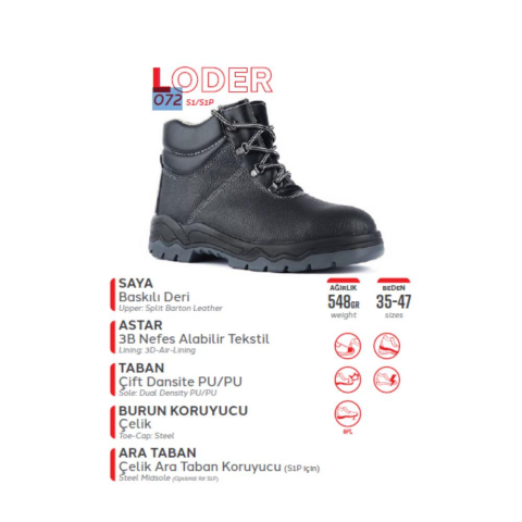 Mekap Pro Loder 072 S1 SRC Baskılı Deri Çelik Burun İş Botu