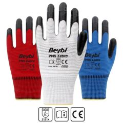 Beybi PN5 Zebra Polyester Örme Nitril Eldiven