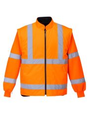Portwest S766 5-in-1 Hi-Vis Yüksek Görünürlüklü 300D Oxford %100 Polyester Kumaş Parka Kaban Turuncu lacivert