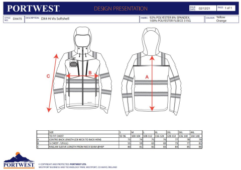 Portwest DX4 Hi-Vis Softshell Ceket Sarı