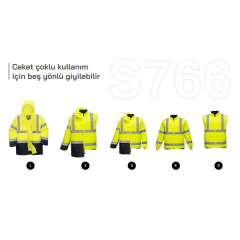 Portwest S766 5-in-1 Hi-Vis Yüksek Görünürlüklü 300D Oxford %100 Polyester Kumaş Parka Kaban Sarı lacivert