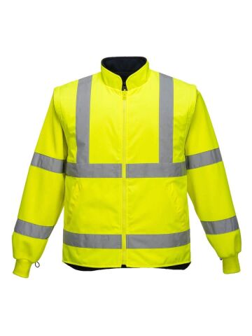 Portwest S766 5-in-1 Hi-Vis Yüksek Görünürlüklü 300D Oxford %100 Polyester Kumaş Parka Kaban Sarı lacivert