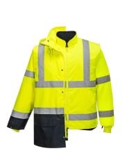 Portwest S766 5-in-1 Hi-Vis Yüksek Görünürlüklü 300D Oxford %100 Polyester Kumaş Parka Kaban Sarı lacivert
