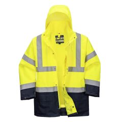 Portwest S766 5-in-1 Hi-Vis Yüksek Görünürlüklü 300D Oxford %100 Polyester Kumaş Parka Kaban Sarı lacivert