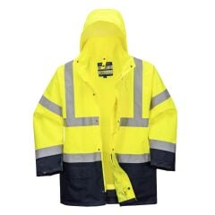 Portwest S766 5-in-1 Hi-Vis Yüksek Görünürlüklü 300D Oxford %100 Polyester Kumaş Parka Kaban Sarı lacivert