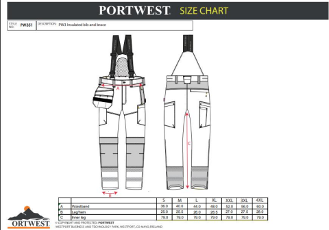Portwest PW351 Hi-Vis Kışlık Askılı İş Pantolonu