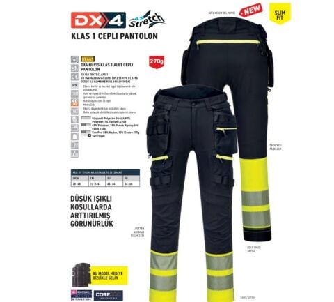 Portwest Hi-Vis Klas 1 Alet Cepli Reflektörlü İş Pantolonu