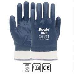 Beybi KN6 Güvenli Manşetlli Tam Kaplı Nitril İş Eldiveni Petrolcü