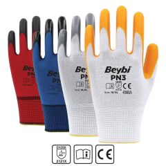 Beybi PN3 Polyester Örme Nitril Eldiven Kırmızı