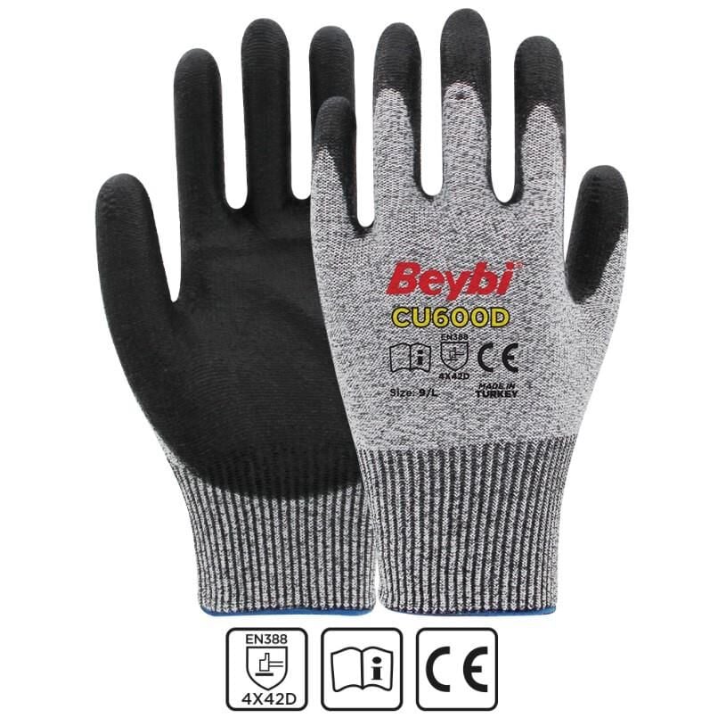 Beybi CU600D 1/2 PU (Poliüretan) Kaplı HDPE 13G Astar D Kedilme Dirençli İş Eldiveni EN388 4X42D