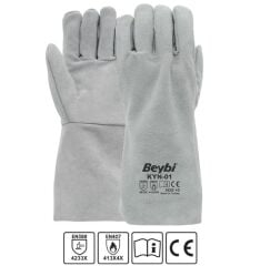 Beybi KYN-01 Avuç İçi ve El Üstü 1. Sınıf Dana Yarma Deri Eko Kaynakçı 100° Temas Isı Dirençli İş Eldiveni EN388 4322X EN407 413X4X