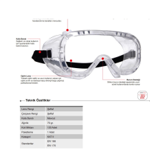 Starline G-033A-C Şeffaf Kafa Bantlı Havalandırma Ventilli Antifog Gözlük