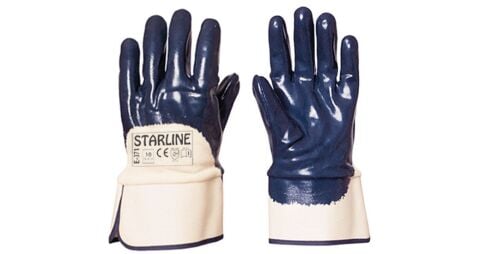 Starline E-371 3/4 Mavi Nitril Kaplı Ağır İş ve Petrolcü Eldiveni 4111X