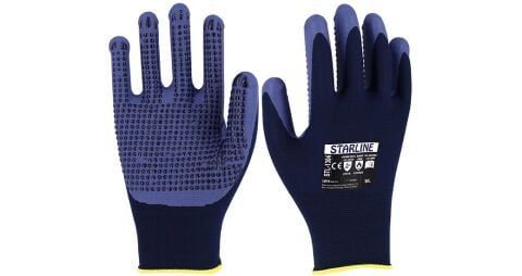 Starline STL-1304 1/2 Mikro Köpük Nitril Kaplı Naylon Astarlı Avuç İçi Tırtıklı Eldiven A Kesilmez 100° Isı Temasına Dayanıklı Eldiven EN388-4141A EN407-X1XXXX