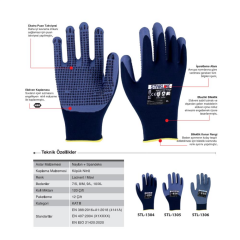 Starline STL-1304 1/2 Mikro Köpük Nitril Kaplı Naylon Astarlı Avuç İçi Tırtıklı Eldiven A Kesilmez 100° Isı Temasına Dayanıklı Eldiven EN388-4141A EN407-X1XXXX