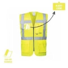 Sarı Hi-Vis Reflektörlü Mühendis İkaz Yeleği
