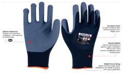 Starline STL-1302 3/4 Mikro Köpük Nitril Kaplı Naylon Astarlı A Kesilmez 100° Isı Temasına Dayanıklı Eldiven EN388-4141A EN407-X1XXXX