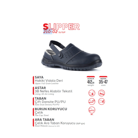 Mekap Pro Slipper 210-02 S1 SRC Lacivert Çelik Burun Sabo İş Terlik Sandalet
