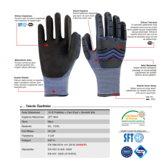 Starline STL-1109 1/2 Köpük Nitril Kaplı Polietilen+Fiberglas Astar El Üstü Plastik Koruyucu Darbelere ve 100° Isıya Dayanıklı C Kesilmez İş Eldiven EN388-4X42CP EN407-X1XXXX