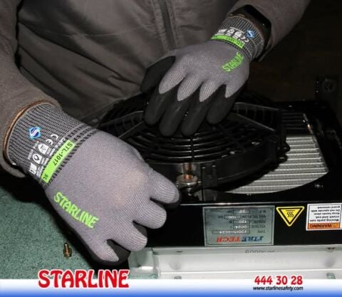Starline STL-1017 1/2 Köpük Nitril Kaplı 18G Spandeks Astarlı A Kesilmez 100° Isı Temasına Dayanıklı Eldiven Dokunmatik Ekran Uyumlu EN388-4121A EN407-X1XXXX