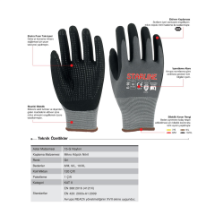 Starline E-92 1/2 Köpük Nitril Kaplı Naylon+Spandeks Astarlı Avuç İçi Puan Takviyeli İş Eldiven EN388-4121X