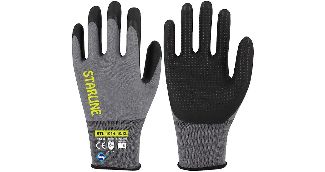 Starline STL-1014 1/2 Köpük Nitril Kaplı Dikişsiz Naylon-Spandeks Astarlı Avuç İçi Dotlu Eldiven EN388-4121X