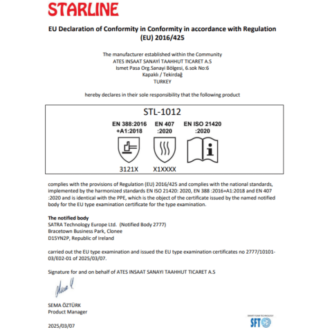 Starline STL-1012 Nitril Kaplama Naylon + Spandeks Astar Isı Dirençli İş Eldiveni EN 388- 3121X  EN 407-X1XXXX