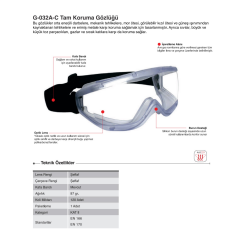 Starline G-032A-C Şeffaf Kafa Bantlı Antifog Gözlük